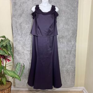ALEX EVENINGS Formal Satin Maxi Dress Women's size 24W  Purple cold shoulder